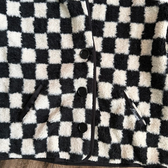 DIXXON Flannel Co Women's Checkered Hooded Sherpa Cardigan, Black White, L(NWT) - Picture 7 of 10